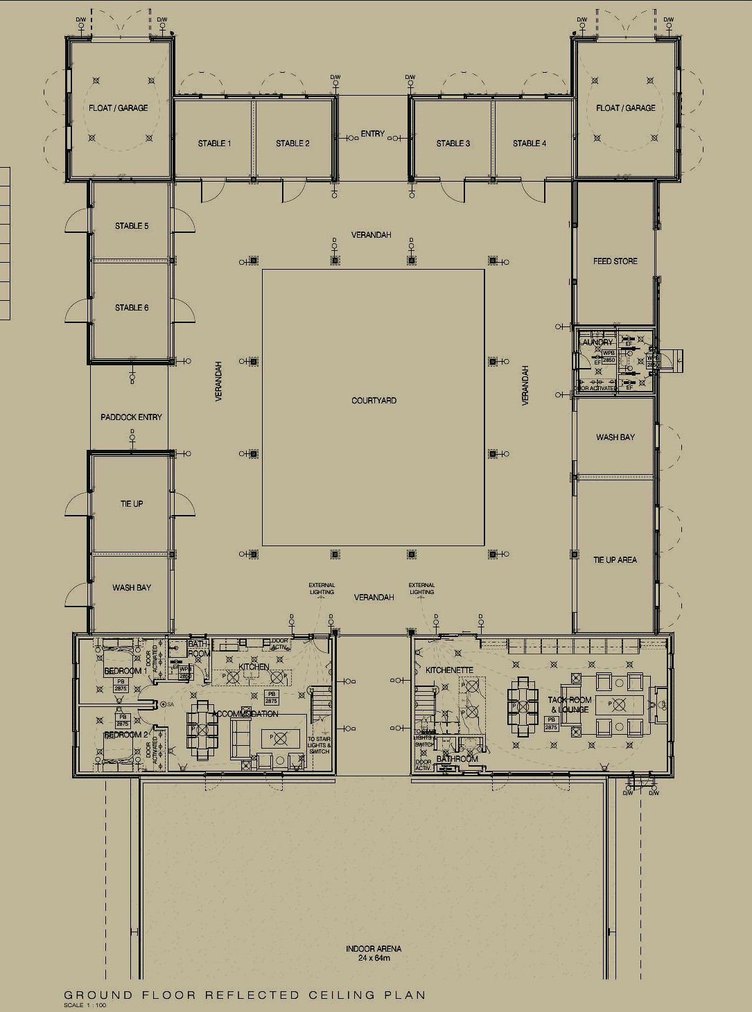 Privacy-cropped issued plan showing the Main Ridge arena and stable precinct as one system